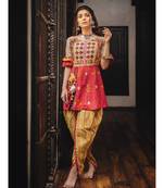 Heavily embroidered maharani yoke with contrast flair kedia and tulip pants set