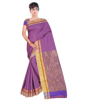 purple woven cotton saree with blouse 1