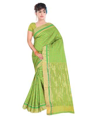 green woven cotton saree with blouse 1