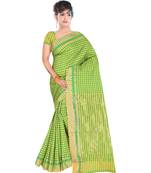 green woven cotton saree with blouse