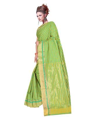 green woven cotton saree with blouse 2