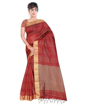 red woven cotton saree with blouse 1