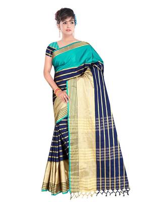 multicolor woven cotton saree with blouse 1