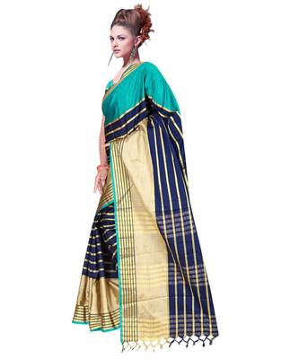 multicolor woven cotton saree with blouse 2