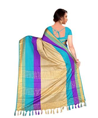 multicolor woven cotton saree with blouse 3