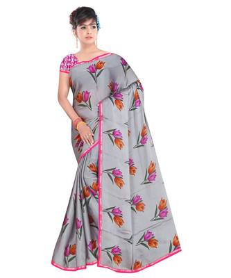 grey printed georgette saree with blouse 1