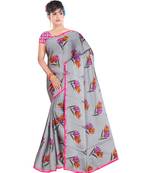 grey printed georgette saree with blouse