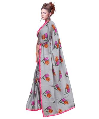 grey printed georgette saree with blouse 2