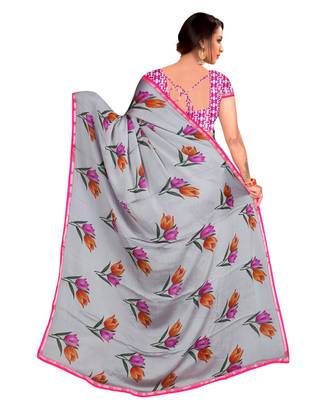 grey printed georgette saree with blouse 3