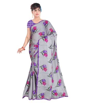grey printed georgette saree with blouse 1
