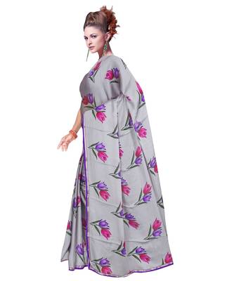 grey printed georgette saree with blouse 2