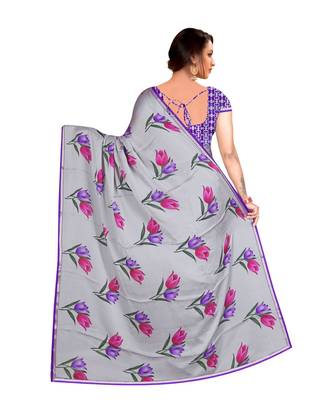 grey printed georgette saree with blouse 3