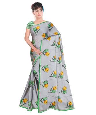 grey printed georgette saree with blouse 1