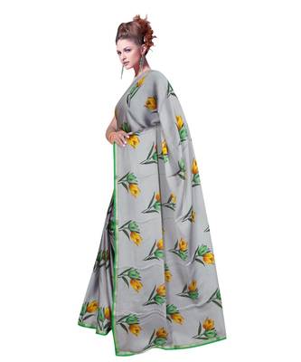 grey printed georgette saree with blouse 2