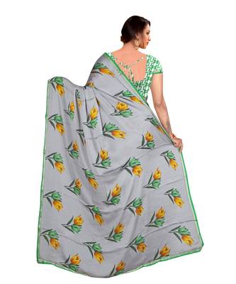 grey printed georgette saree with blouse 3