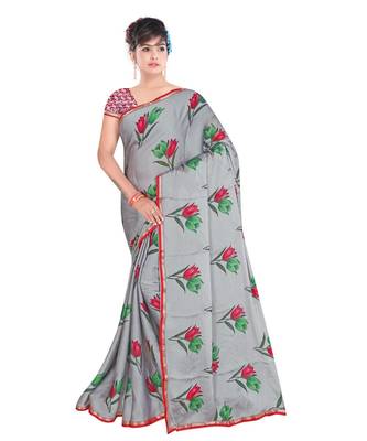 grey printed georgette saree with blouse 1