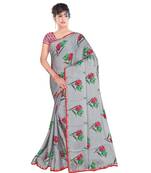 grey printed georgette saree with blouse