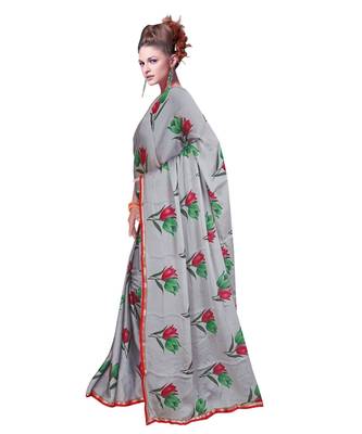 grey printed georgette saree with blouse 2