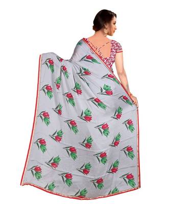 grey printed georgette saree with blouse 3