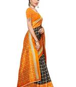 Black printed art silk saree with blouse