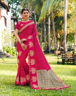 Pink embroidered georgette saree with blouse 1