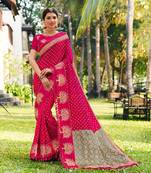 Pink embroidered georgette saree with blouse