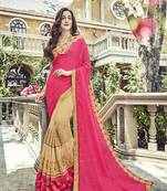 Beige embroidered georgette saree with blouse