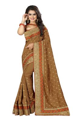 Beige embroidered art silk saree with blouse 1