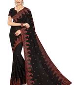 Black embroidered georgette saree with blouse