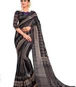 Black printed linen saree with blouse