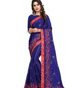 Royal blue embroidered chiffon saree with blouse