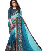 Light blue embroidered silk saree with blouse