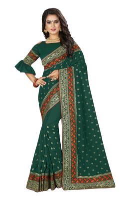 Green embroidered art silk saree with blouse 1