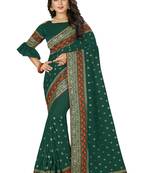 Green embroidered art silk saree with blouse