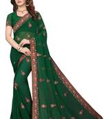 Dark green embroidered georgette saree with blouse