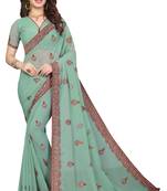Green embroidered georgette saree with blouse