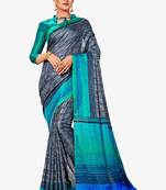 Dark grey printed linen saree with blouse