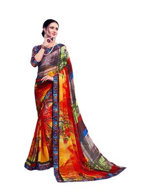Multicolor printed georgette saree with blouse 1