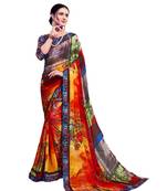 Multicolor printed georgette saree with blouse