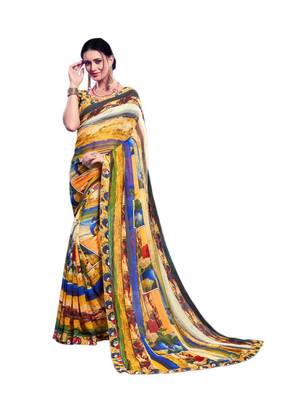 Multicolor printed georgette saree with blouse 1