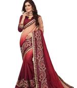 Peach embroidered silk saree with blouse