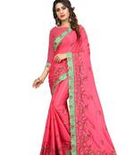 Dark pink embroidered chiffon saree with blouse