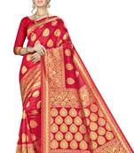 Red woven art silk saree with blouse