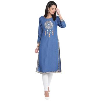 Blue plain denim kurtas-and-kurtis 1
