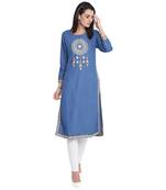 Blue plain denim kurtas-and-kurtis