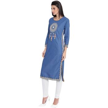 Blue plain denim kurtas-and-kurtis 3