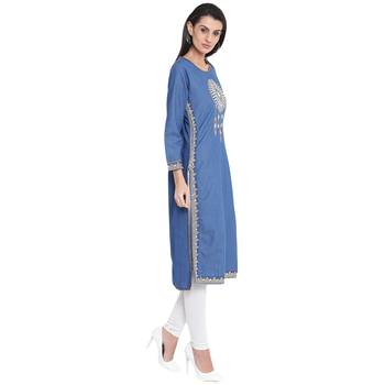 Blue plain denim kurtas-and-kurtis 4