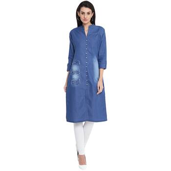 Blue plain denim kurtas-and-kurtis 1