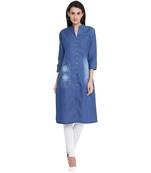 Blue plain denim kurtas-and-kurtis