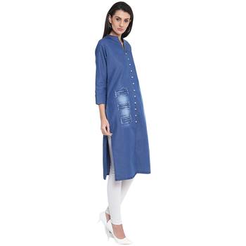 Blue plain denim kurtas-and-kurtis 3